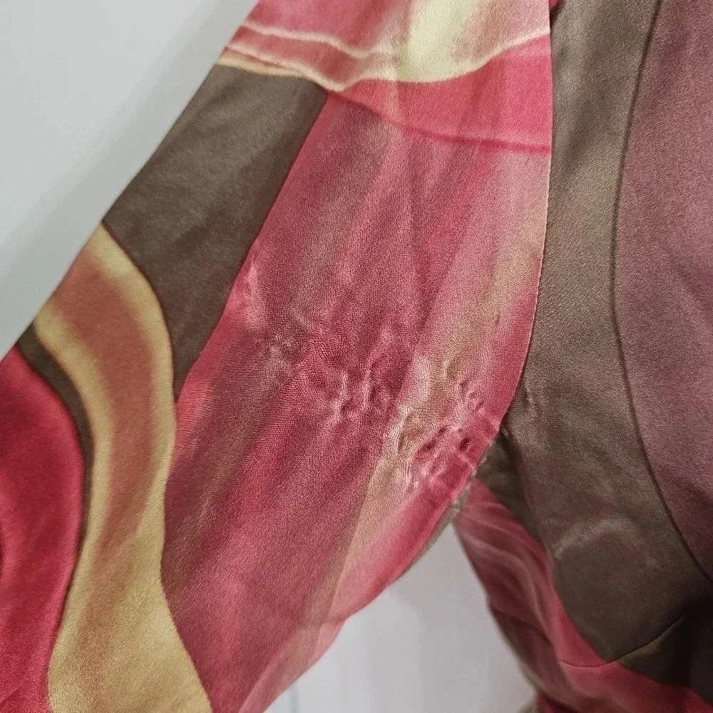 Lafayette 148 Women 6 Silk Swirl Wrap Blouse Gold Brown Red Archival Investment - Picture 7 of 10
